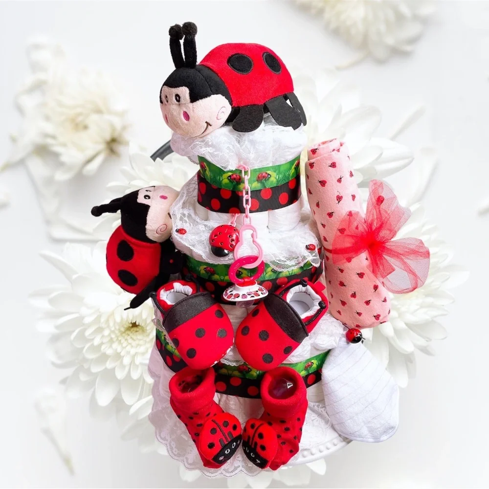 Ladybug Neutral Diaper Cake, Baby shower gift